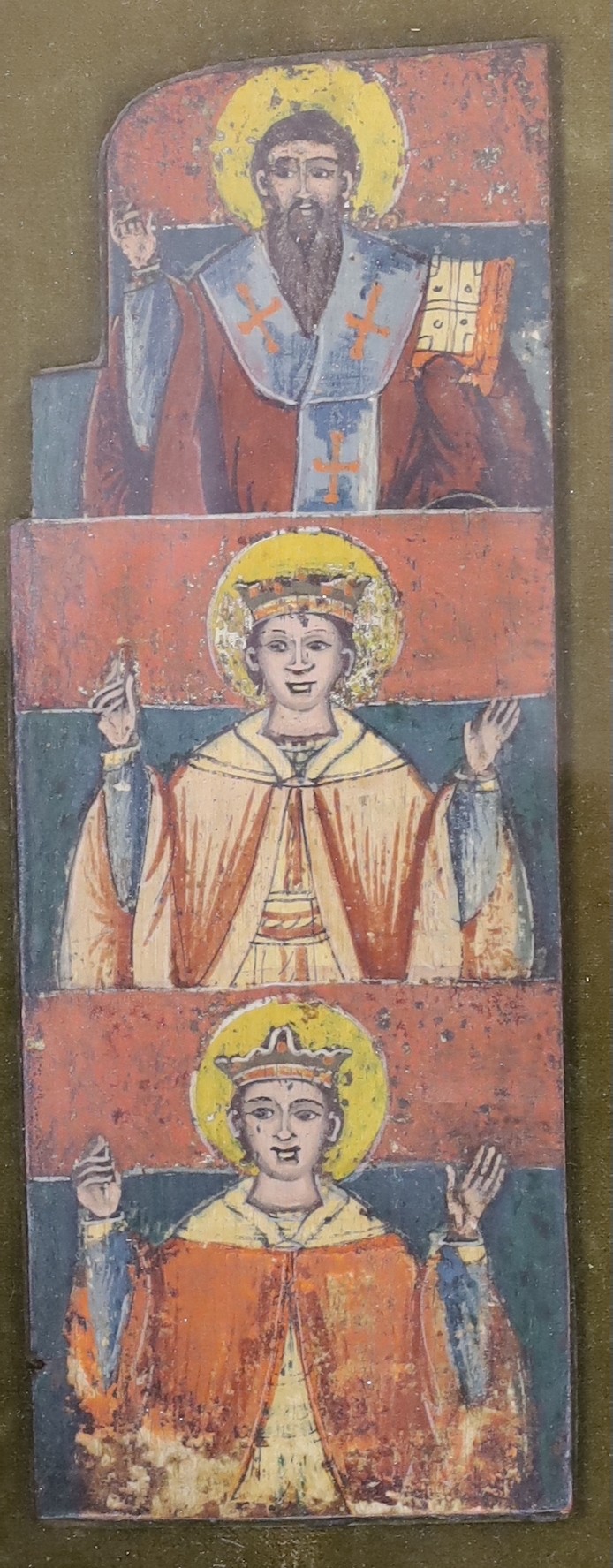 Greek School, two oil on wood panel Icons, 25 x 9cm